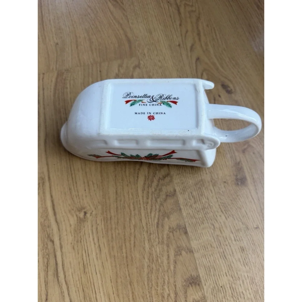 Vintage Christmas Gravy Boat Large  Sleigh Holiday Porcelain Fine China